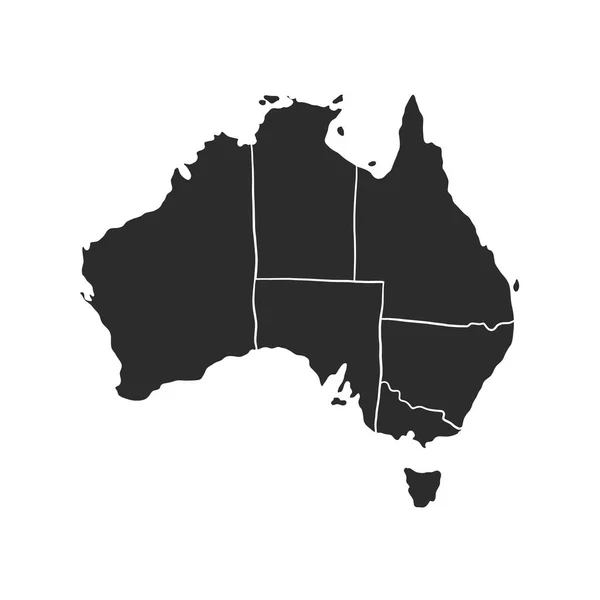 Austrálie Černá Vektorová Mapa Izolované Bílém Pozadí — Stockový vektor