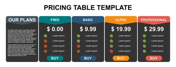 定价表 计划列表或比较模板向量 业务演示 信息图 网站元素 托管计划 — 图库矢量图片