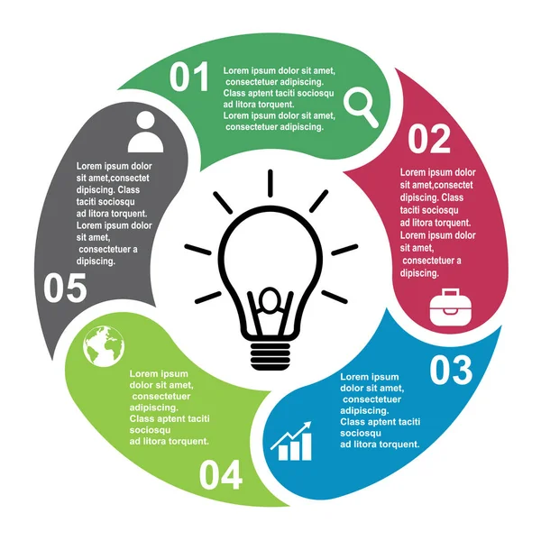 Steg Vektor Element Fem Färger Med Etiketter Infographic Diagram Affärsidé — Stock vektor