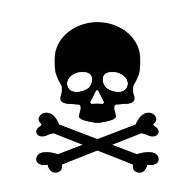 Siyah arka plan üzerine izole Modern düz kafatası ölüm simgesi