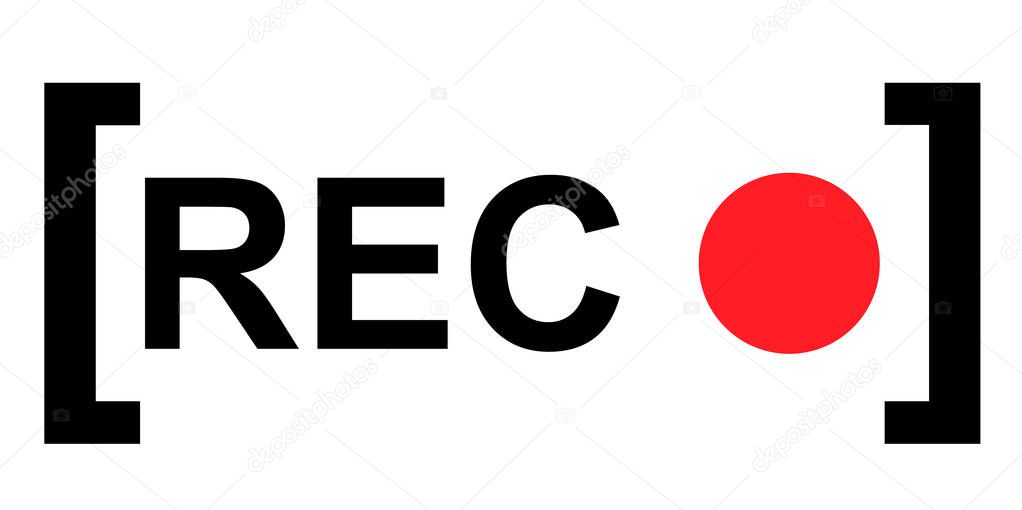 Recording sign, red panel, rec, vector symbol isolated on white background .