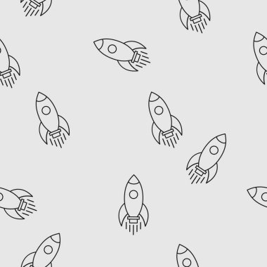 Gri arka planda izole roket Dikişsiz desen gemi simgesi. Seyahat Illustration