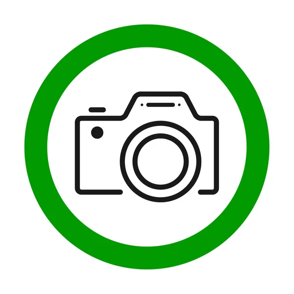 Camera's toegestaan te ondertekenen. Vlak pictogram in groene cirkel. Vector illustratie — Stockvector