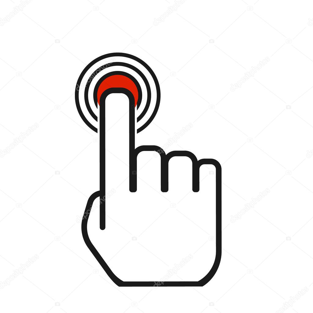 Click icon, finger press, hand click, button, touch vector symbol isolated on white background