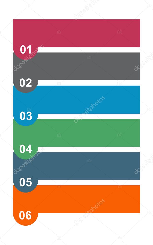 Colorful 6 step infographic diagram. Vector illustration on white background 