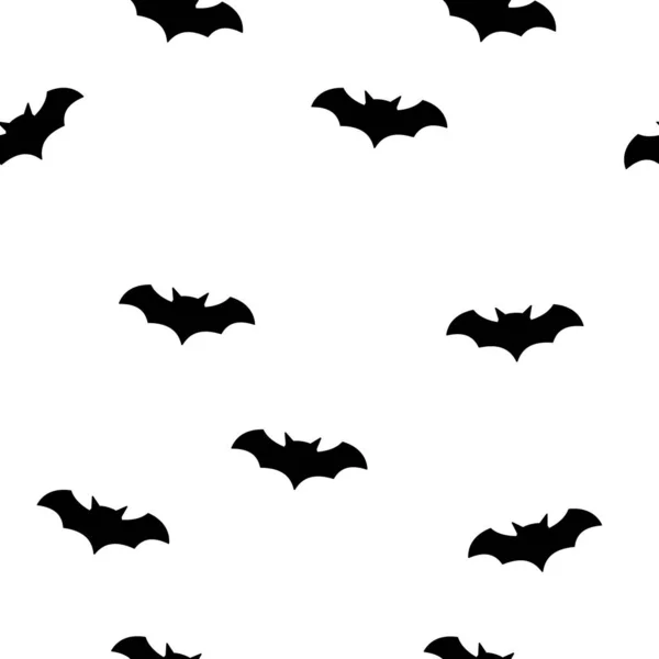 Bat Halloween naadloze geklets met witte achtergrond. Vleermuis silhouet — Stockvector