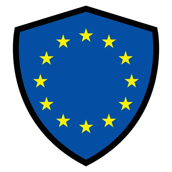 Drapeau officiel de l'Union européenne, drapeau de l'UE, avec un bouclier bleu isolé sur le fond — Image vectorielle