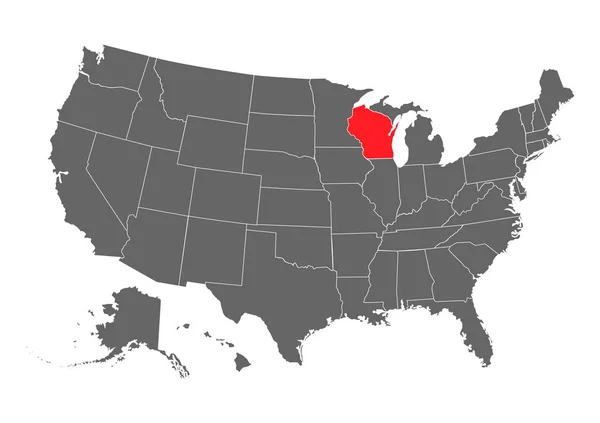 Wisconsin Estado mapa vectorial alta silueta detallada aislada sobre fondo blanco — Vector de stock