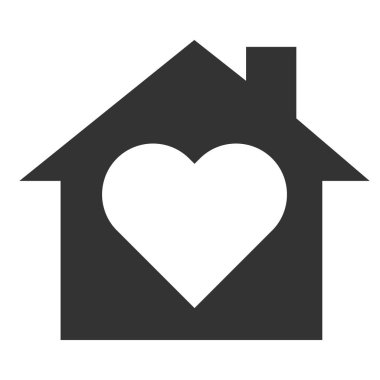 Ev ve kalp. Beyaz arka plan üzerinde izole ev aşk simgesi