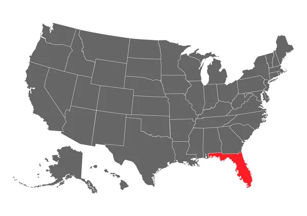 Na Floridu vektorovou mapu. Velmi detailní ilustrace. Země Spojených států amerických — Stockový vektor