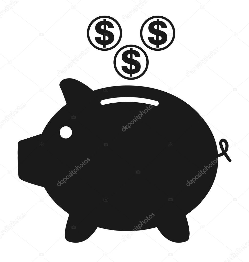 Piggy bank flat icon vector with dollar symbol. Money income