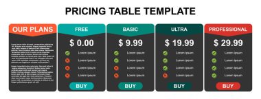 Tablo, planı listesi veya karşılaştırma şablon vektör fiyatlandırma. İş sunumu, Infographic, planı barındırma web sitesi öğesi