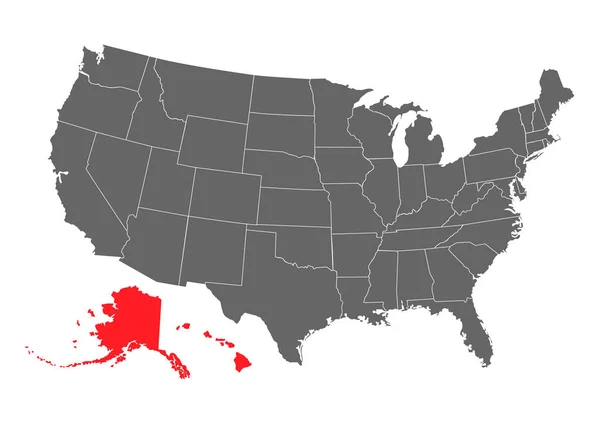 Alaska mapa, estado de Estados Unidos. Mapa de silueta sólida de la zona de campo. Ilustración simple vector plano — Vector de stock