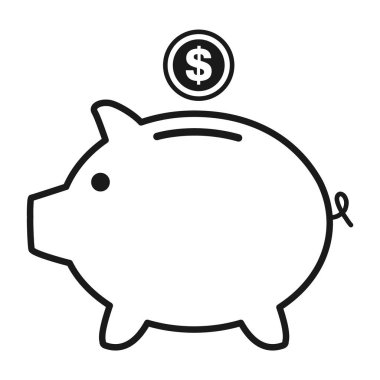 Dolar sembolü ile Piggy banka düz simge vektör. Para geliri