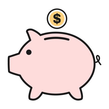 Dolar sembolü ile Piggy banka düz simge vektör. Para geliri