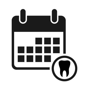 Beyaz arkaplanda izole edilmiş diş düzlüğü simgesine sahip takvim. Diş vektörü çizimi. Diş hekimliği sembolü. Stomatoloji .