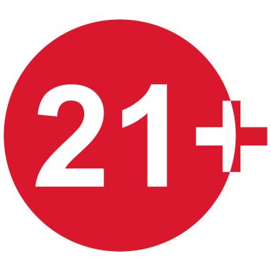 21 + yasaklı düz tabela kırmızı dairede izole edildi. Yaş sınırı sembolü. Hayır, yirmi bir yılın altında uyarı illüstrasyonu .