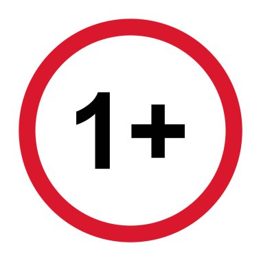 1 + yasaklı düz tabela ve beyaz zemin üzerinde kırmızı daire izole. Yaş sınırı sembolü. Bir yılın altında uyarı illüstrasyonu yok .