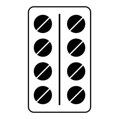 İlaç hapı yassı kapsül ikonu. Beyaz arkaplanda vektör işareti izole edildi. Eczane çizimi .