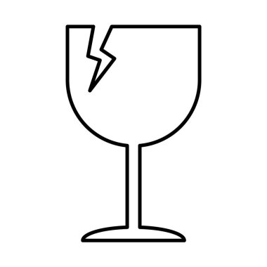 Beyaz zemin üzerinde çatlak olan kırılgan düz simge. Kırılgan paket sembolü. Etiket vektör illüstrasyonu .