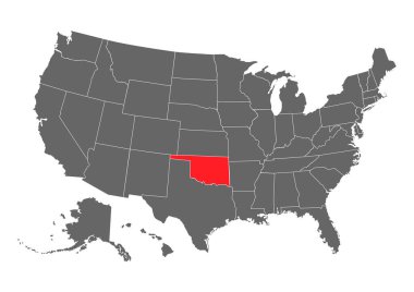 Oklahoma vektör haritası. Çok detaylı bir illüstrasyon. Amerika Birleşik Devletleri ülkesi .