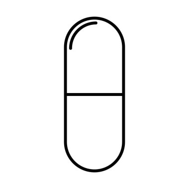 İlaç hapı yassı kapsül ikonu. Beyaz arkaplanda vektör işareti izole edildi. Eczane çizimi .