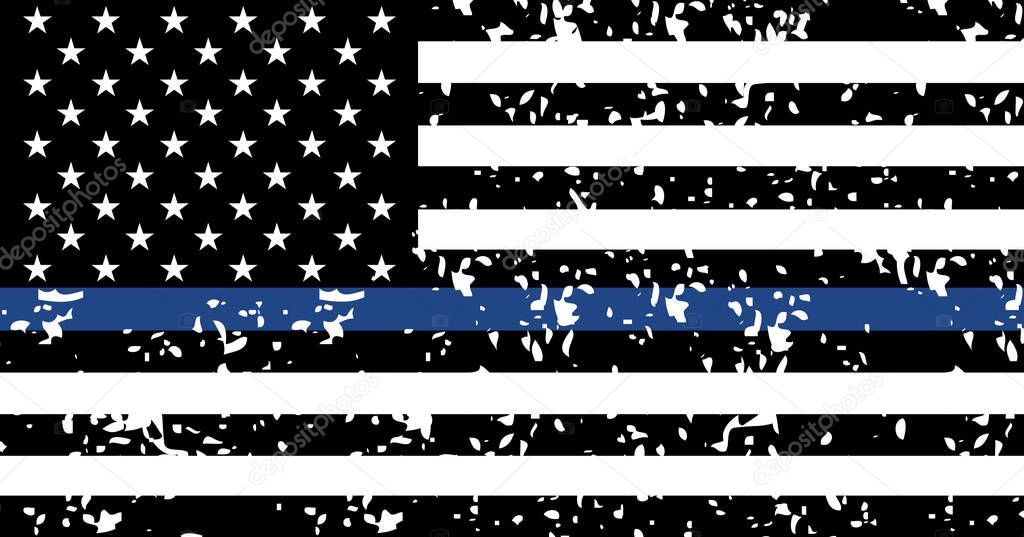 Black lives matter USA support flag,  blue line textured symbol. Vector illustration sign, stop racism .