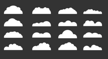 Set of diffenrent cloud icons in flat design isolated on black background. Cloud symbol for your web etc .