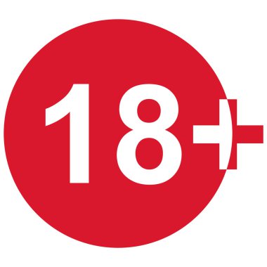 18 + yasaklı düz tabela kırmızı dairede izole edildi. Yaş sınırı sembolü. Hayır, 18 yılın altında uyarı illüstrasyonu .