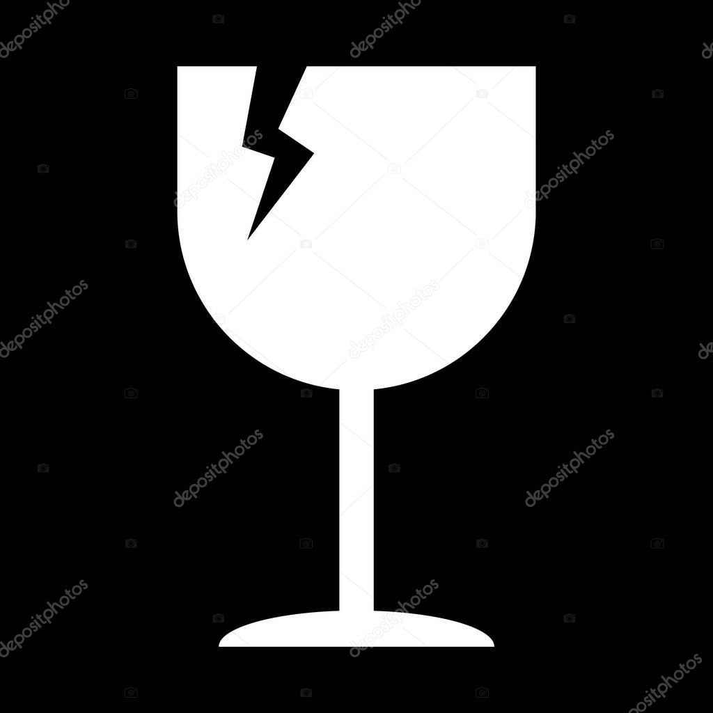 Fragile flat icon with crack isolated on black background. Fragile package symbol. Label vector illustration .