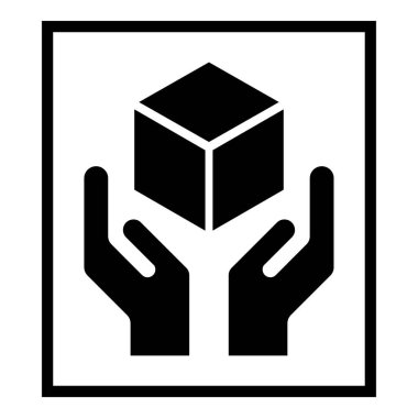 Siyah çerçeveli düz simge ile beyaz arkaplanda izole edilmiş tutuş. Kırılgan paket sembolü. Etiket vektör illüstrasyonu .