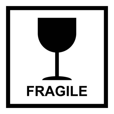 Siyah çerçeveli kırılgan düz simge beyaz arkaplanda izole edildi. Kırılgan paket sembolü. Etiket vektör illüstrasyonu .