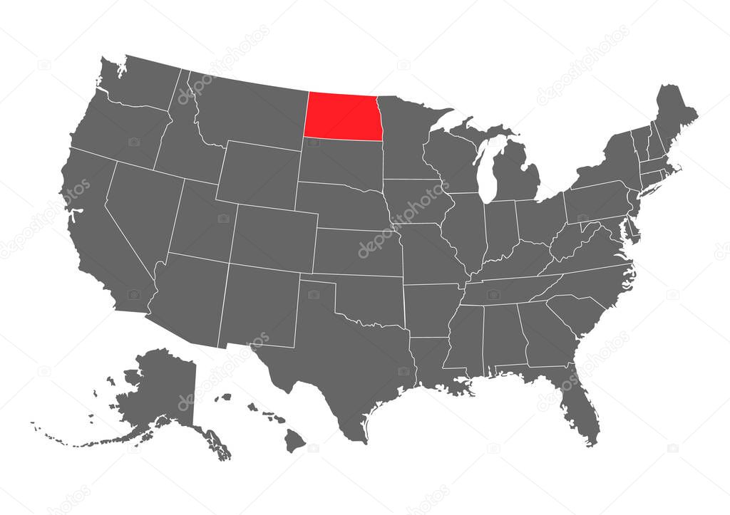 North dakota vector map. High detailed illustration. United state of America country .