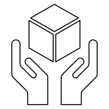 Beyaz arkaplanda izole edilmiş düz simge ile tutuş. Kırılgan paket sembolü. Etiket vektör illüstrasyonu .