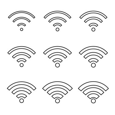 Wi-fi internet sembolü seti, kablosuz sinyal vektör çizimi, kablosuz mobil simge, kablosuz ağ bağlantısı yok .