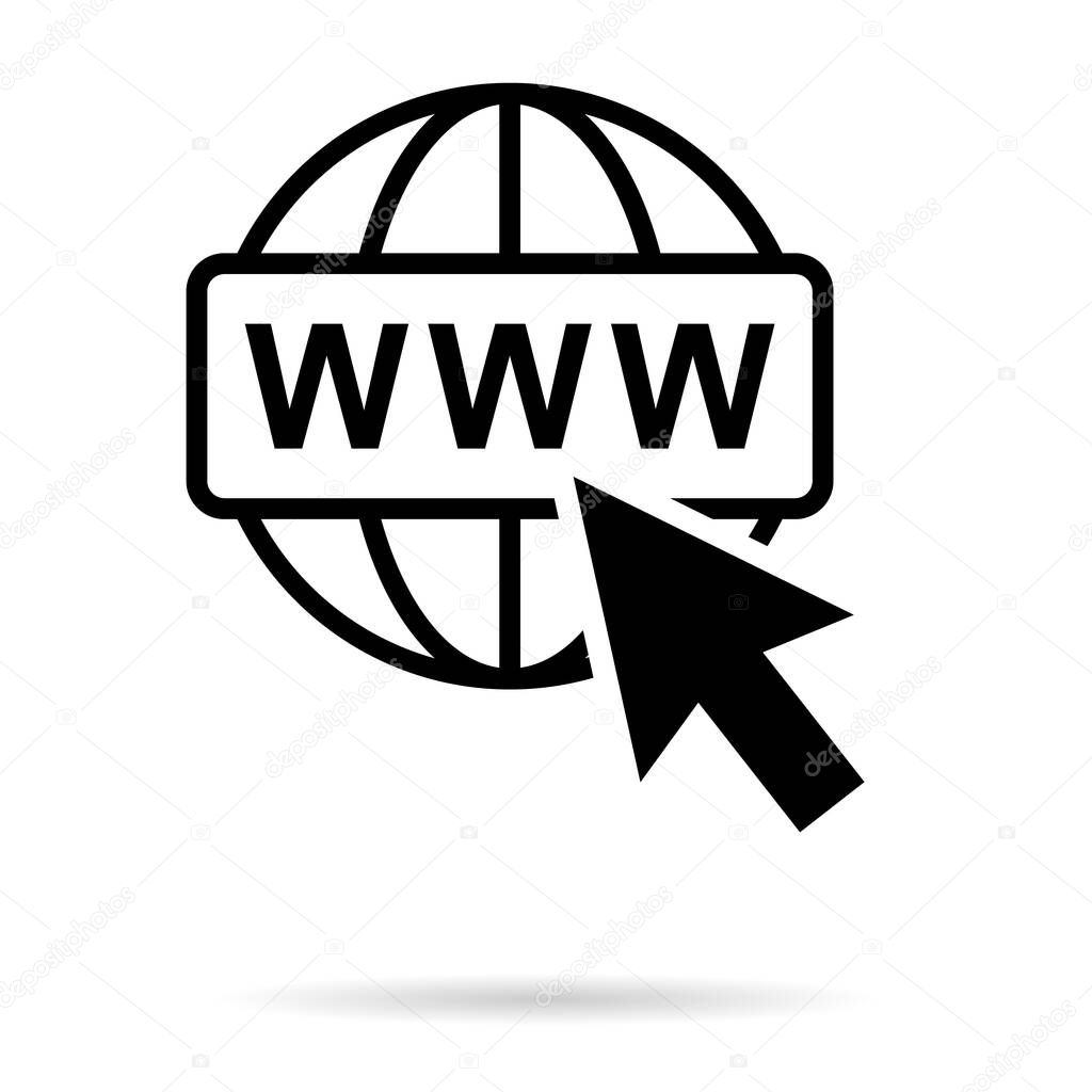 WWW world wide web site symbol, Internet map icon, website address globe, flat outline sign .