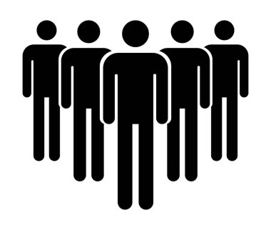 İnsanları beyaz arkaplanda izole edilmiş düz simge olarak gruplandırmak. Takım çalışması sembolü. Topluluk vektör illüstrasyonu .