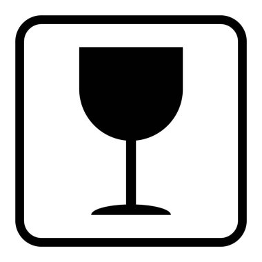 Siyah çerçeveli kırılgan düz simge beyaz arkaplanda izole edildi. Kırılgan paket sembolü. Etiket vektör illüstrasyonu .