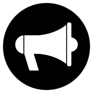 Siyah çemberdeki megafon düz simge beyaz arkaplanda izole edilmiş. Sözcü sembolü. Hoparlör vektör illüstrasyonu .