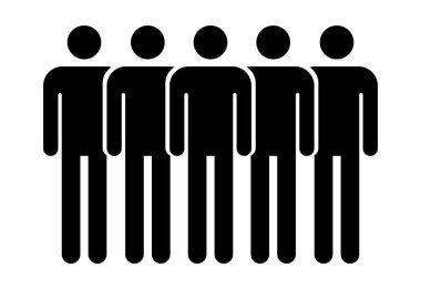 İnsanları beyaz arkaplanda izole edilmiş düz simge olarak gruplandırmak. Takım çalışması sembolü. Topluluk vektör illüstrasyonu .