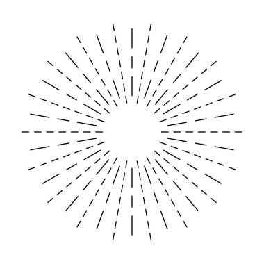 Beyaz arkaplanda izole güneş patlaması çizgisi simgesi, yaz web afişi, retro daire tasarımı, vektör illüstrasyonu .