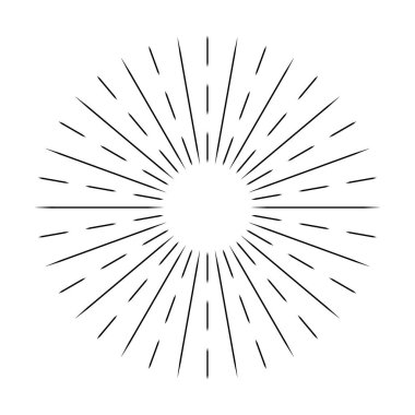Beyaz arkaplanda izole güneş patlaması çizgisi simgesi, yaz web afişi, retro daire tasarımı, vektör illüstrasyonu .