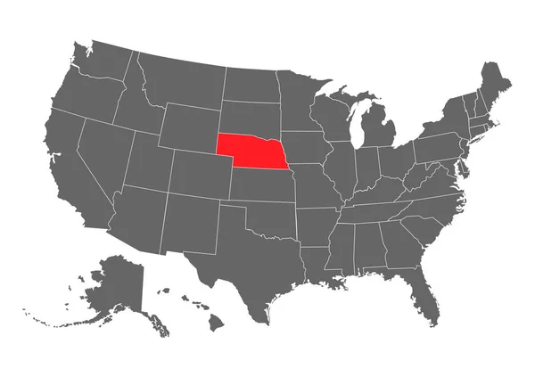 Mapa Vetorial Nebraska Ilustração Detalhada Alta Estados Unidos América País — Vetor de Stock