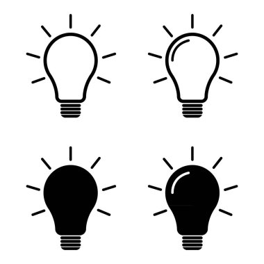 Ampul simgesi seti, ampul enerji sembolü koleksiyonu Beyaz arkaplanda izole edilmiş elektrik güç vektörü illüstrasyonu  .