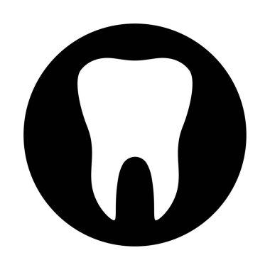 Beyaz arkaplanda siyah daireli diş düzlüğü simgesi. Diş vektörü çizimi. Diş hekimliği sembolü. Stomatoloji .