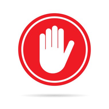 Uyarı eli ile simgeyi durdur, çovid sembolünü uyar, hayır - beyaz arkaplan vektör resimlemesinde izole edilmiş tehlike .