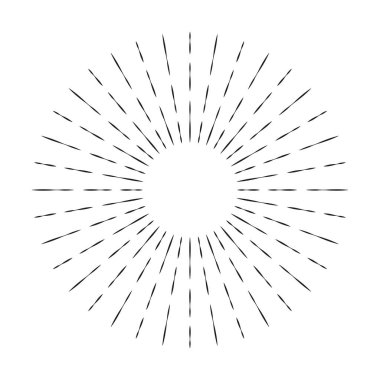 Beyaz arkaplanda izole güneş patlaması çizgisi simgesi, yaz web afişi, retro daire tasarımı, vektör illüstrasyonu .