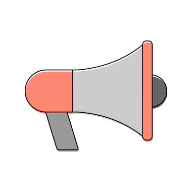 Beyaz arkaplanda megafon kırmızı düz simge izole edildi. Sözcü sembolü. Hoparlör vektör illüstrasyonu .