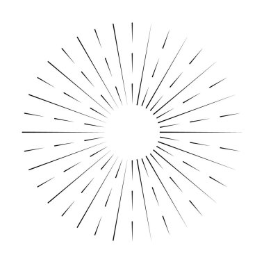 Beyaz arkaplanda izole güneş patlaması çizgisi simgesi, yaz web afişi, retro daire tasarımı, vektör illüstrasyonu .