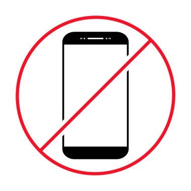 Cep telefonu yasaklanmış simge, kullanım dışı telefon işareti, akıllı telefon etiketi illüstrasyonunu yasakla .